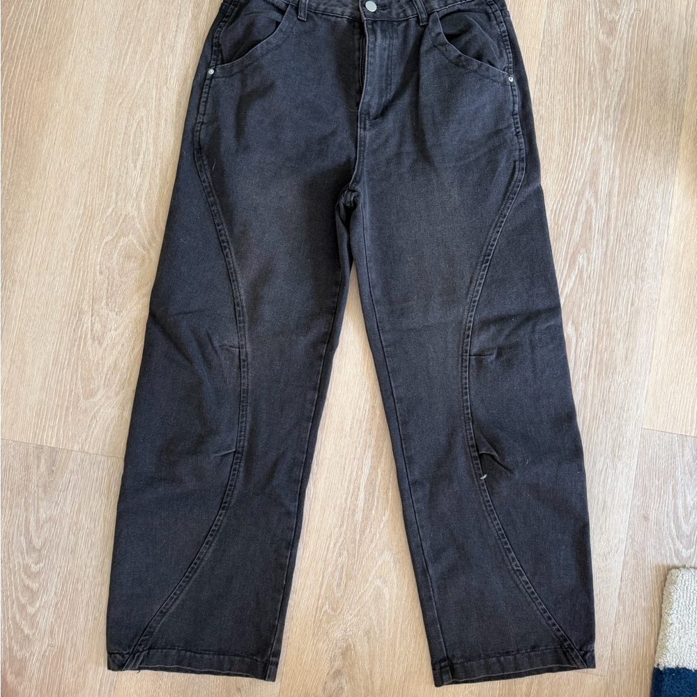 Women's Black Denim Barrel Leg Flare Jeans XS